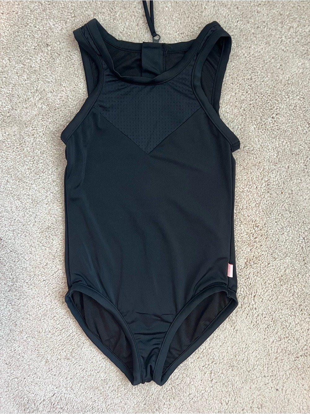 Seafolly Girls Black High Neck Halter Swimsuit with Mesh Insert and zipper back